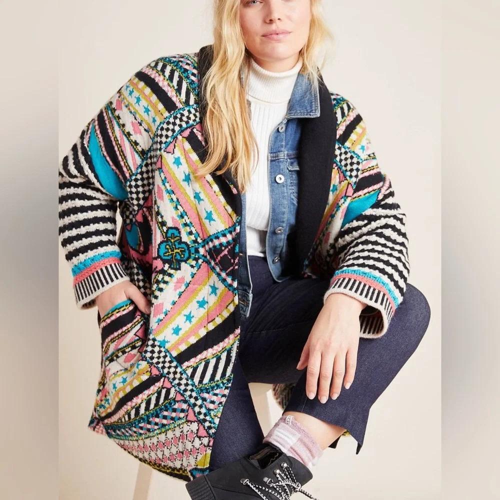 Anthropologie Josefana Jacquard Sweater Coat - Picture 10 of 11